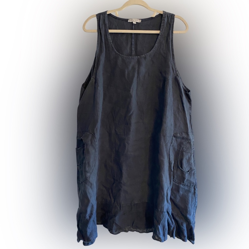 Tempo Paris Sleeveless Linen Boho Dress Slate Grey Size Large